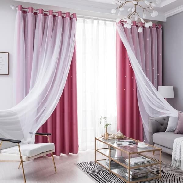 2 Paneler - Dubbelgardin - Mönster av hålstar - Mörkläggande - 100 x 250cm - Rosa för Vardagsrum och Sovrum