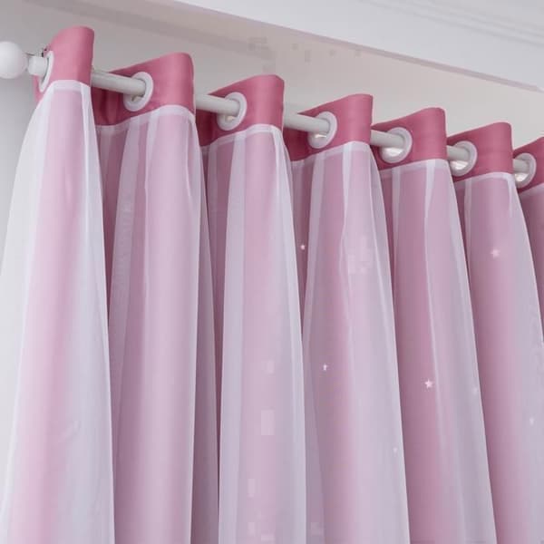 2 Paneler - Dubbelgardin - Mönster av hålstar - Mörkläggande - 100 x 250cm - Rosa för Vardagsrum och Sovrum