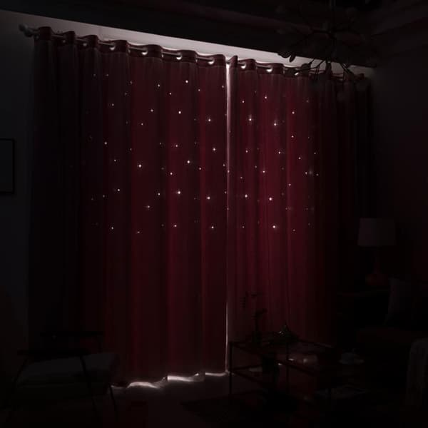 2 Paneler - Dubbelgardin - Mönster av hålstar - Mörkläggande - 100 x 250cm - Rosa för Vardagsrum och Sovrum