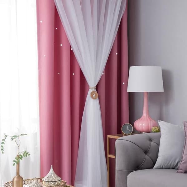2 Paneler - Dubbelgardin - Mönster av hålstar - Mörkläggande - 100 x 250cm - Rosa för Vardagsrum och Sovrum