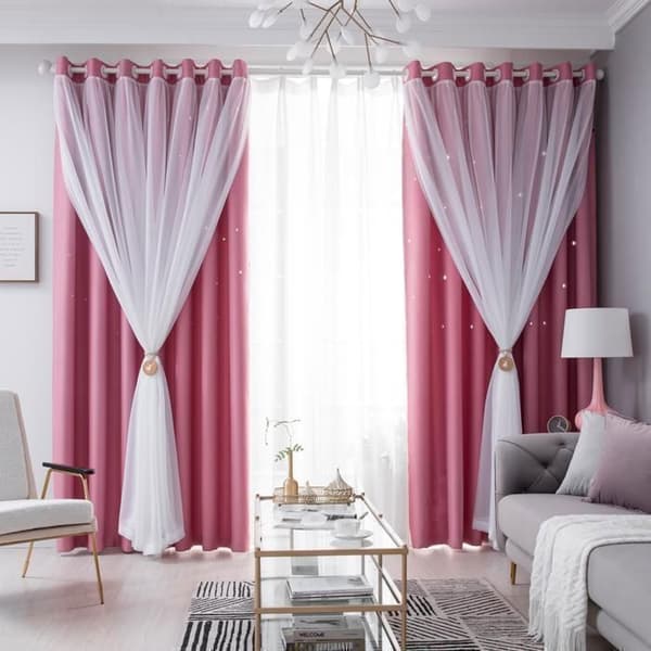 2 Paneler - Dubbelgardin - Mönster av hålstar - Mörkläggande - 100 x 250cm - Rosa för Vardagsrum och Sovrum