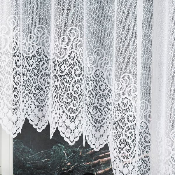VIOLETTA - Færdigfremstillet jacquardgardin med underskæring forneden - 400x160 cm - hvid