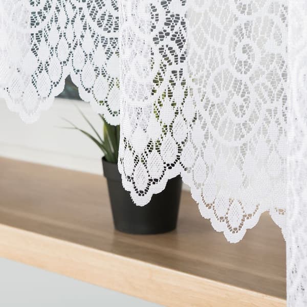 VIOLETTA - Færdigfremstillet jacquardgardin med underskæring forneden - 400x160 cm - hvid