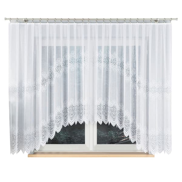 VIOLETTA - Færdigfremstillet jacquardgardin med underskæring forneden - 400x160 cm - hvid