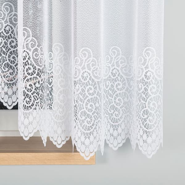 VIOLETTA - Færdigfremstillet jacquardgardin med underskæring forneden - 400x160 cm - hvid