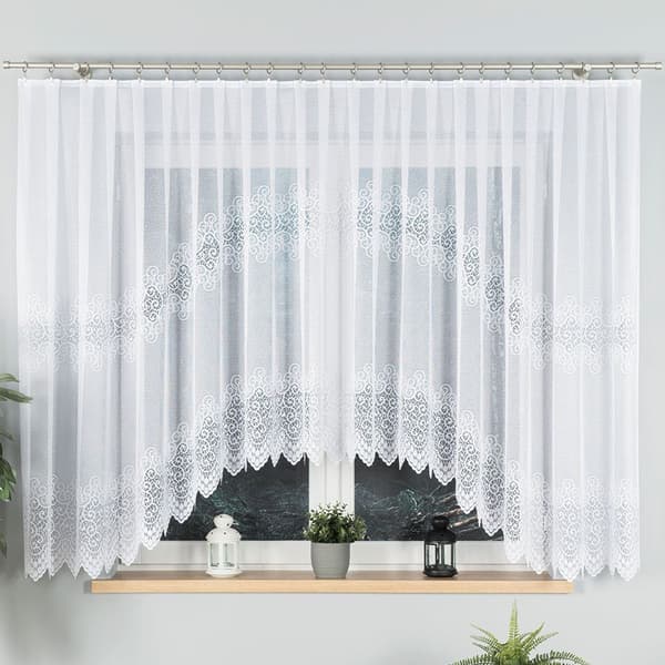 VIOLETTA - Færdigfremstillet jacquardgardin med underskæring forneden - 400x160 cm - hvid