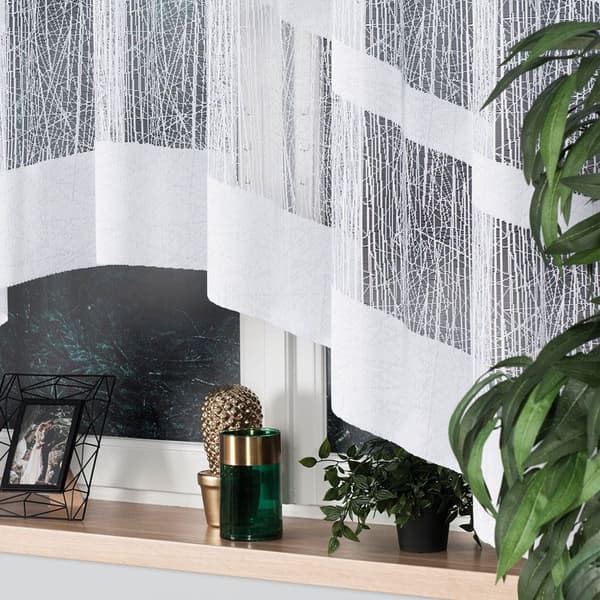 WIKTORIA - Färdig jacquardgardin med underskärning nedtill - 310x160 cm - vit