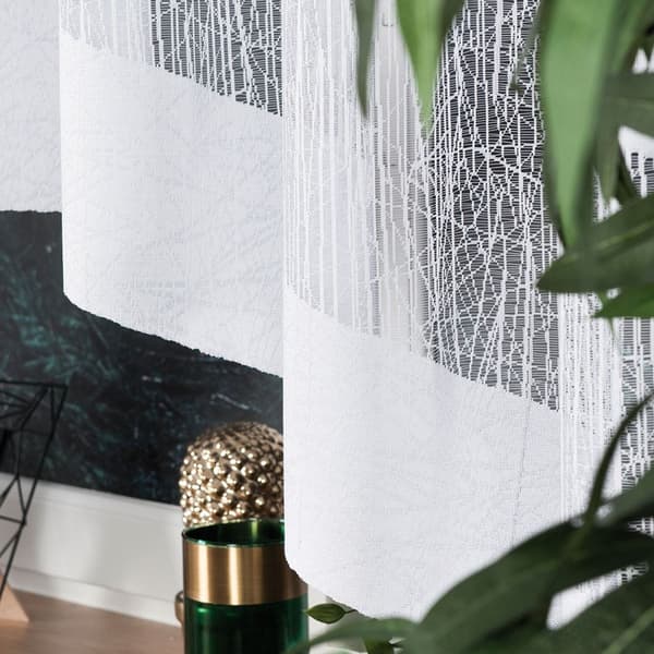 WIKTORIA - Färdig jacquardgardin med underskärning nedtill - 310x160 cm - vit
