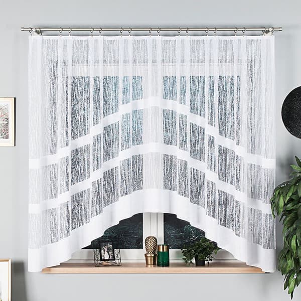 WIKTORIA - Färdig jacquardgardin med underskärning nedtill - 310x160 cm - vit