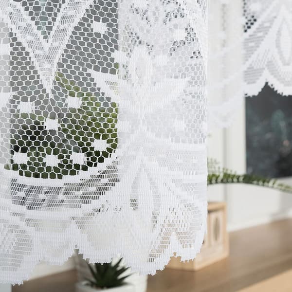 FLORENTYNA - Færdigfremstillet jacquardgardin med underskæring forneden - 330x140 cm - hvid