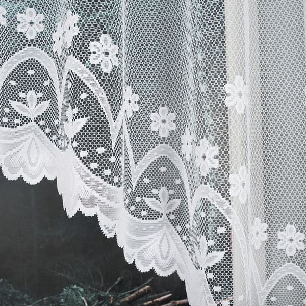 FLORENTYNA - Færdigfremstillet jacquardgardin med underskæring forneden - 330x140 cm - hvid