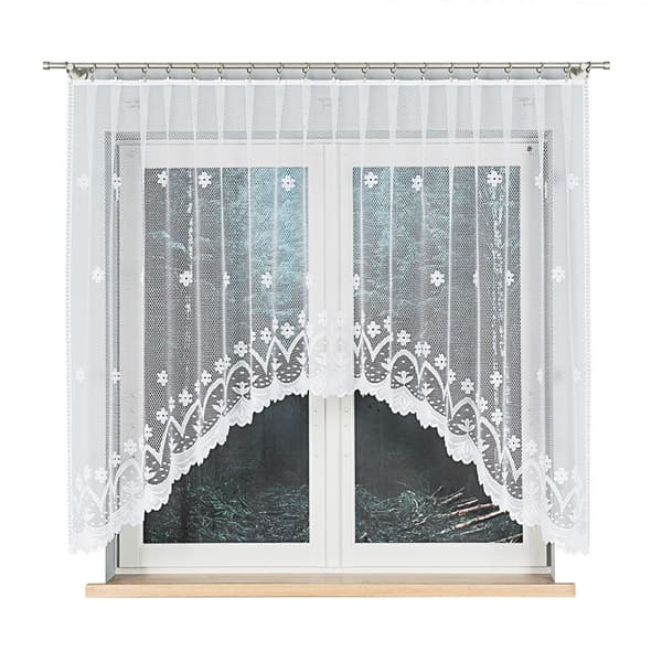 FLORENTYNA - Færdigfremstillet jacquardgardin med underskæring forneden - 330x140 cm - hvid