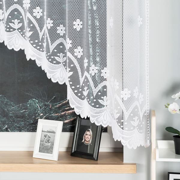 FLORENTYNA - Færdigfremstillet jacquardgardin med underskæring forneden - 330x140 cm - hvid