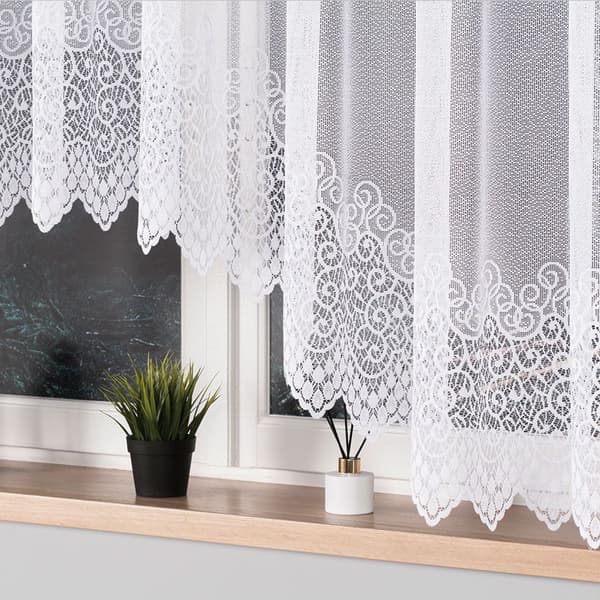 VIOLETTA - Færdigfremstillet jacquardgardin med underskæring forneden - 300x160 cm - hvid