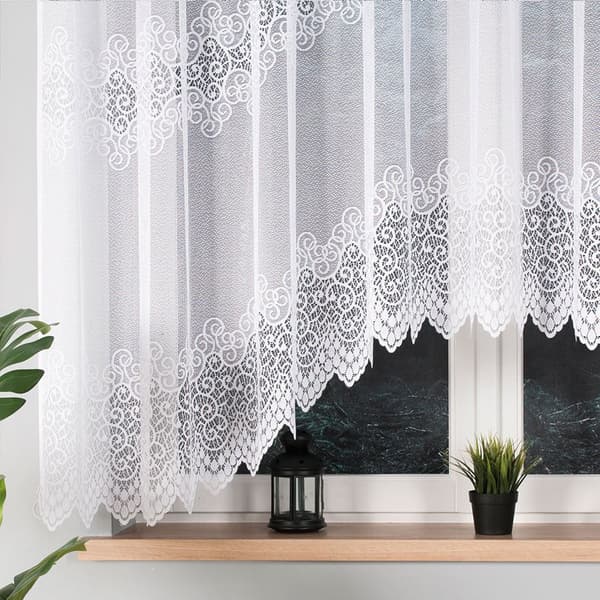 VIOLETTA - Færdigfremstillet jacquardgardin med underskæring forneden - 300x160 cm - hvid