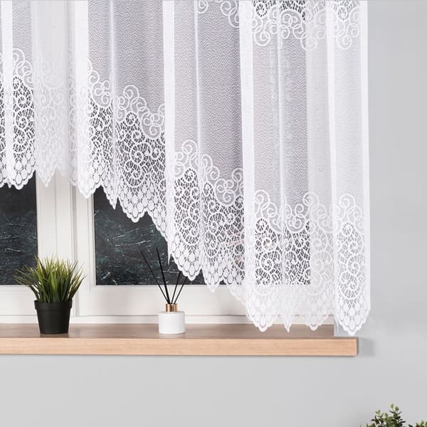 VIOLETTA - Færdigfremstillet jacquardgardin med underskæring forneden - 300x160 cm - hvid