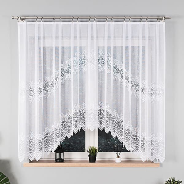 VIOLETTA - Færdigfremstillet jacquardgardin med underskæring forneden - 300x160 cm - hvid