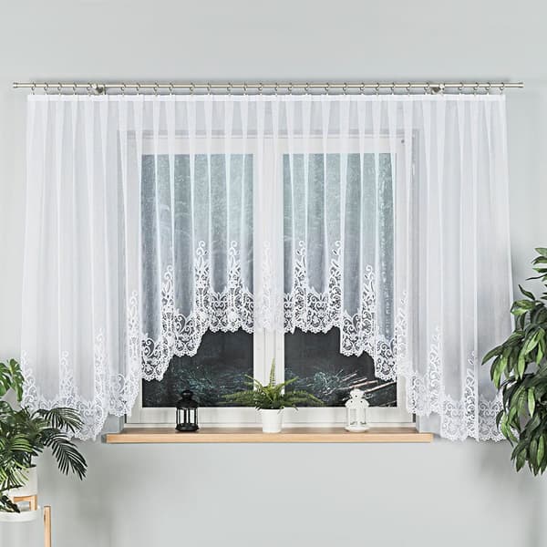 BERENIKA - Færdigfremstillet jacquardgardin med underskæring forneden - 530x160 cm - hvid