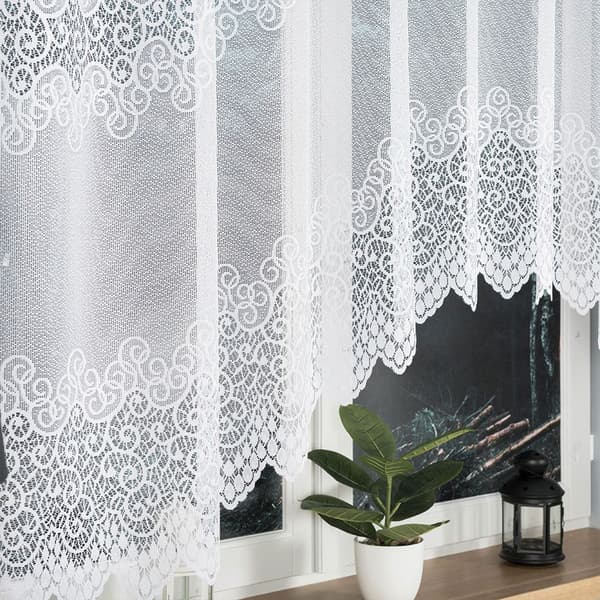 VIOLETTA - Færdigfremstillet jacquardgardin med underskæring forneden - 250x150 cm - hvid