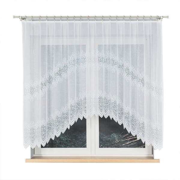 VIOLETTA - Færdigfremstillet jacquardgardin med underskæring forneden - 250x150 cm - hvid