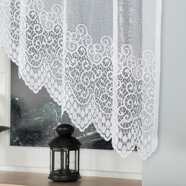 VIOLETTA - Færdigfremstillet jacquardgardin med underskæring forneden - 250x150 cm - hvid