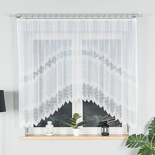 VIOLETTA - Færdigfremstillet jacquardgardin med underskæring forneden - 250x150 cm - hvid