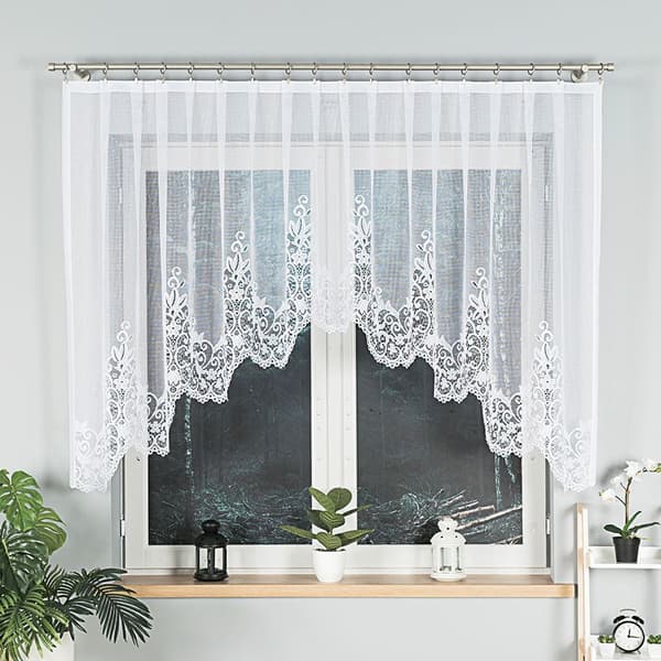 BERENIKA - Færdigfremstillet jacquardgardin med underskæring forneden - 330x130 cm - hvid