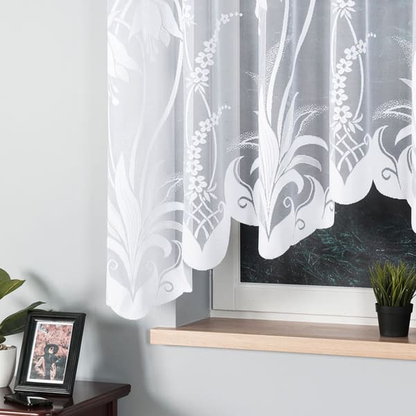 ANETA - Färdig jacquardgardin med underskärning nedtill - 310x160 cm - vit