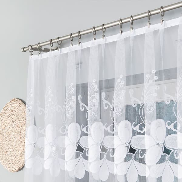 TEODORA - Færdigfremstillet jacquardgardin med underskæring forneden - 310x160 cm - hvid