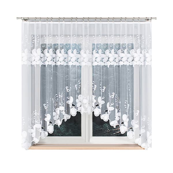 TEODORA - Færdigfremstillet jacquardgardin med underskæring forneden - 310x160 cm - hvid