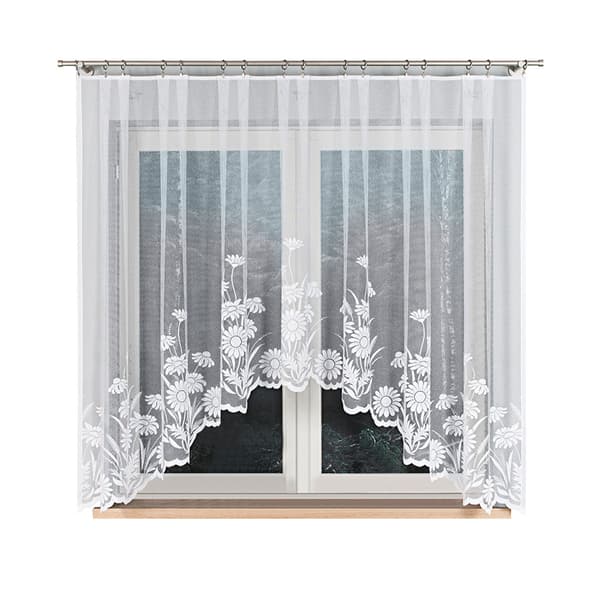 ARALIA - Færdigfremstillet jacquardgardin med et snit forneden - 300x160 cm - hvid