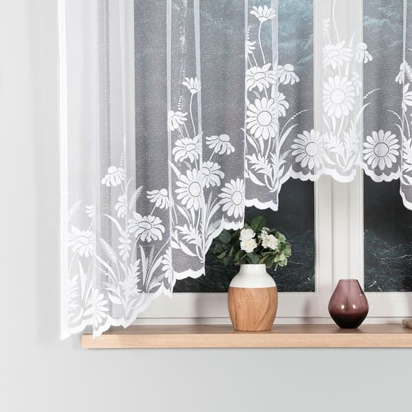 ARALIA - Færdigfremstillet jacquardgardin med et snit forneden - 300x160 cm - hvid