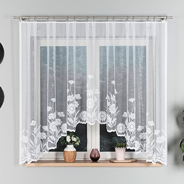 ARALIA - Færdigfremstillet jacquardgardin med et snit forneden - 300x160 cm - hvid