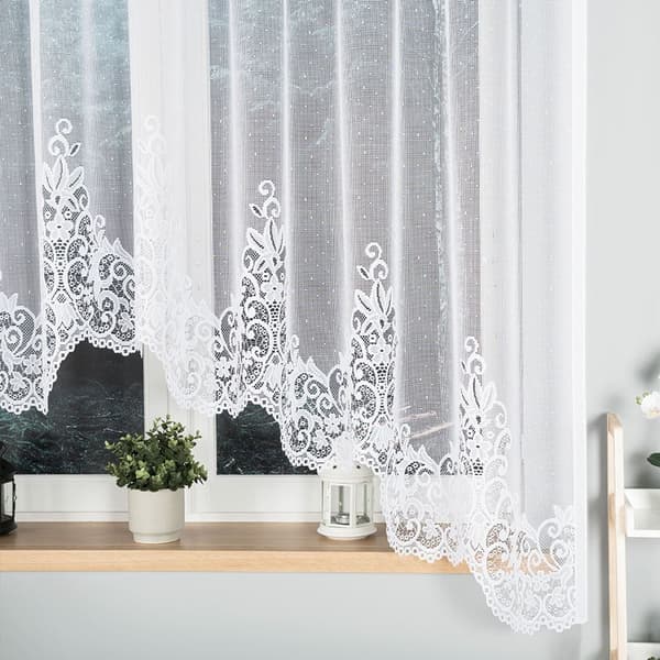 BERENIKA - Færdigfremstillet jacquardgardin med underskæring forneden - 300x170 cm - hvid