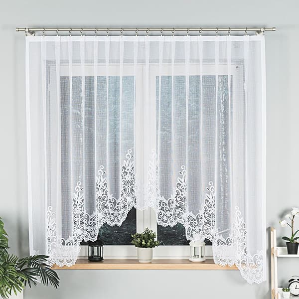 BERENIKA - Færdigfremstillet jacquardgardin med underskæring forneden - 300x170 cm - hvid