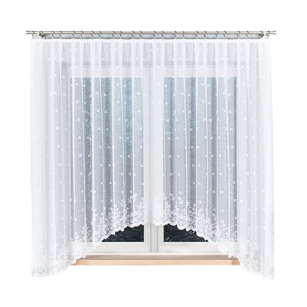 KAROLINA - Færdigfremstillet jacquardgardin med underskæring forneden - 400x170 cm - hvid