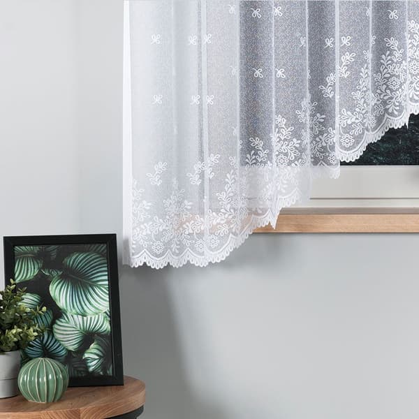 KAROLINA - Færdigfremstillet jacquardgardin med underskæring forneden - 400x170 cm - hvid
