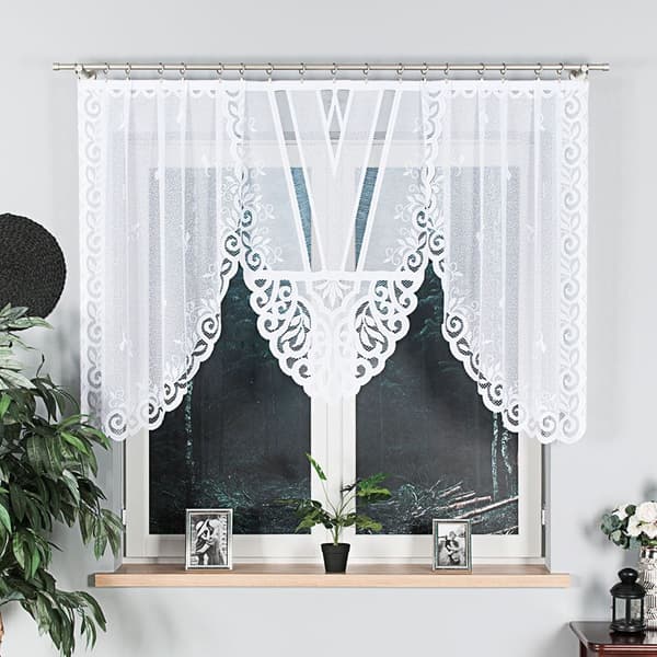 ROZALIA - Färdig jacquardgardin med underskärning nedtill - 250x120 cm - vit
