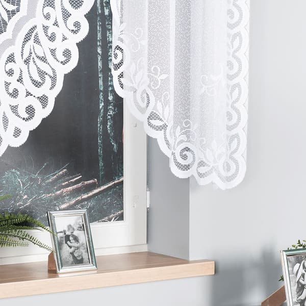 ROZALIA - Færdigfremstillet jacquardgardin med et snit forneden - 250x140 cm - hvid