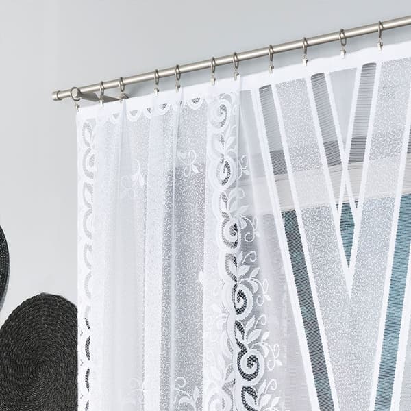 ROZALIA - Færdigfremstillet jacquardgardin med et snit forneden - 250x140 cm - hvid
