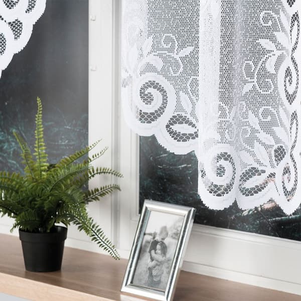 ROZALIA - Færdigfremstillet jacquardgardin med et snit forneden - 250x140 cm - hvid