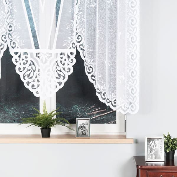 ROZALIA - Færdigfremstillet jacquardgardin med et snit forneden - 250x140 cm - hvid