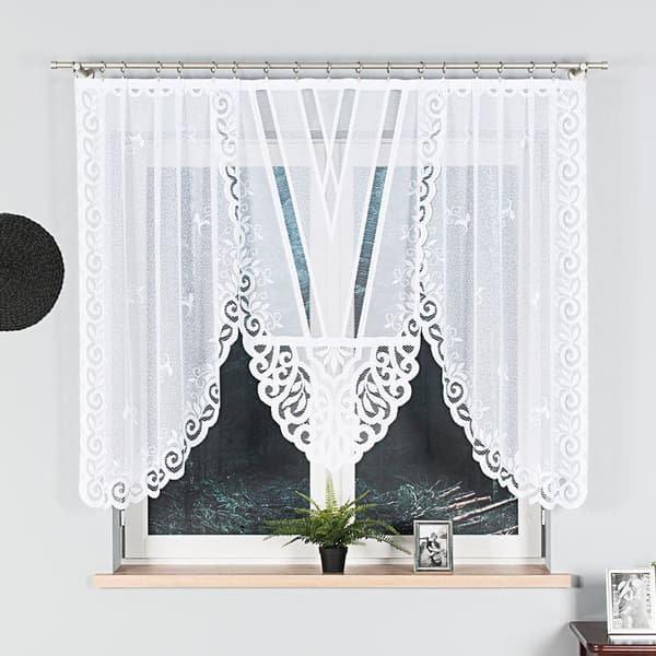 ROZALIA - Færdigfremstillet jacquardgardin med et snit forneden - 250x140 cm - hvid