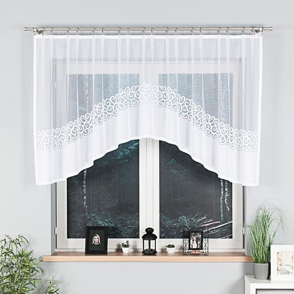 DANIELA - Færdigfremstillet jacquardgardin med underskæring forneden - 300x110 cm - hvid