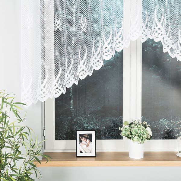GOSIA - Færdigfremstillet jacquardgardin med underskæring forneden - 250x120 cm - hvid