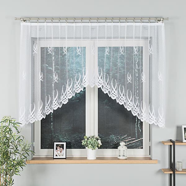 GOSIA - Færdigfremstillet jacquardgardin med underskæring forneden - 250x120 cm - hvid