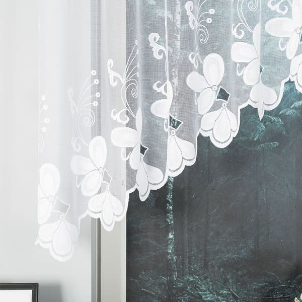 TEODORA - Færdigfremstillet jacquardgardin med underskæring forneden - 250x120 cm - hvid