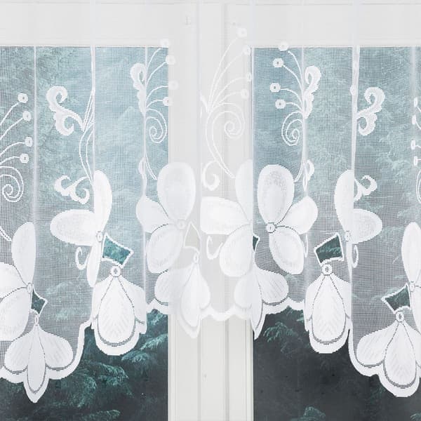 TEODORA - Færdigfremstillet jacquardgardin med underskæring forneden - 250x120 cm - hvid