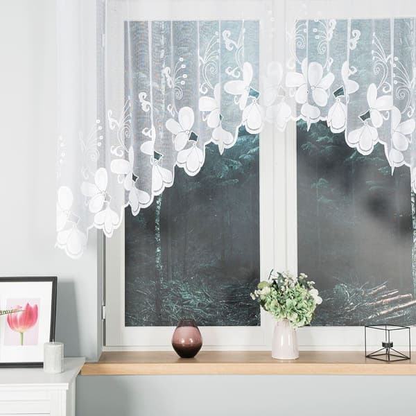 TEODORA - Færdigfremstillet jacquardgardin med underskæring forneden - 250x120 cm - hvid
