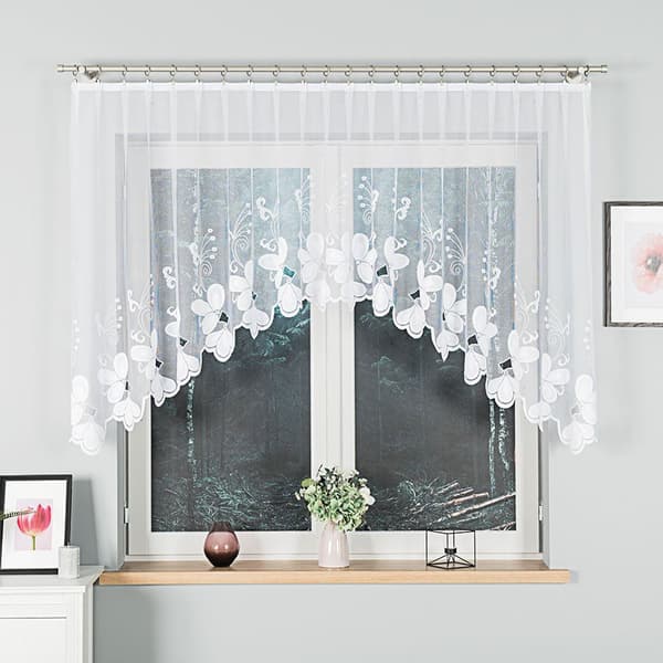 TEODORA - Færdigfremstillet jacquardgardin med underskæring forneden - 250x120 cm - hvid